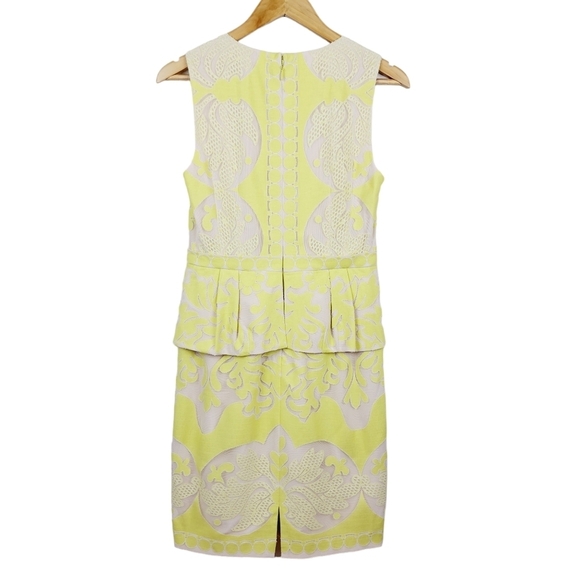 BCBGMaxAzria Etna Lace Peplum Sheath Dress Size 6 Neon Yellow Sleeveless Mini - Picture 7 of 11